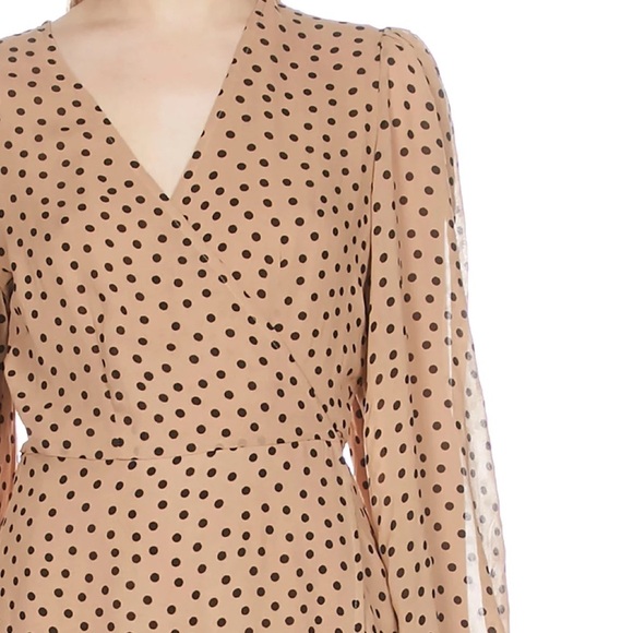 Ganni Brown Nude Polka Dot Wrap Mini Dress size 42 L 10 12 Work Date Night Party - Picture 4 of 13